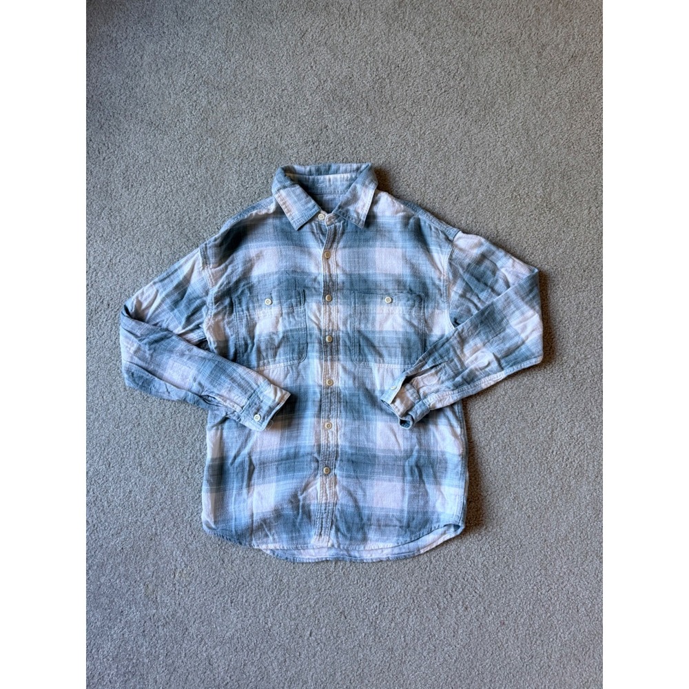 American Eagle Blue White Plaid Flannel Button Down Shirt Womens Small